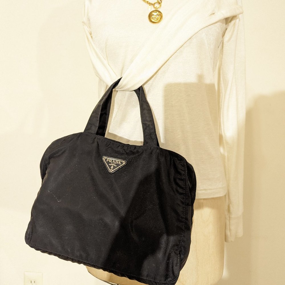 Prada mini hand bag pouch travel nylon navy black vintage used authentic genuine